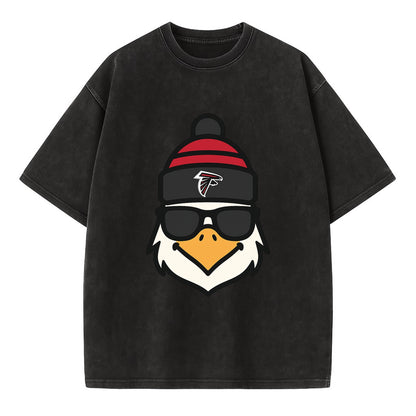Atlanta Falcon wearing Falcons red and black beanie with pom pom and wayfarer - Vintage T-shirt - Black