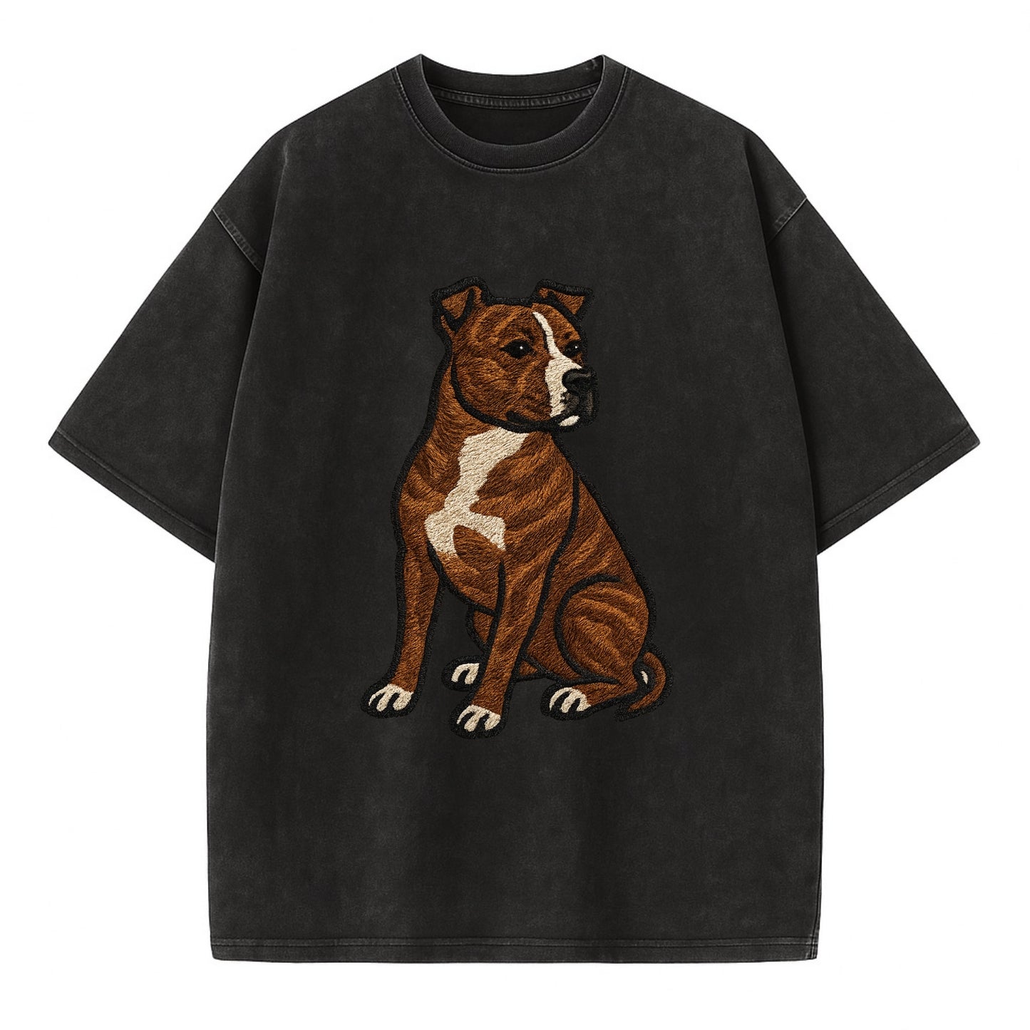 American Staffordshire Terrier - Brindle embroidered pose - Vintage T-shirt - Black