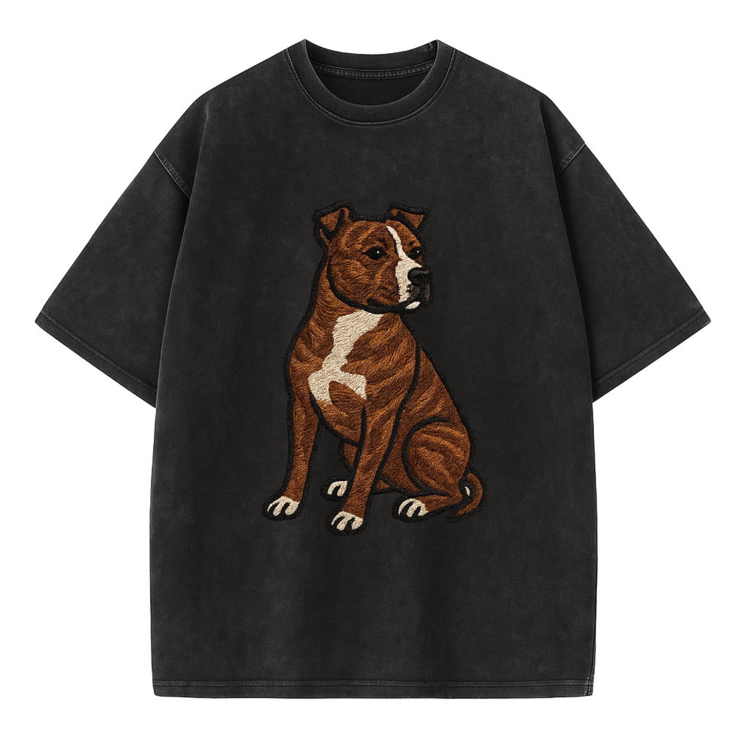 American Staffordshire Terrier - Brindle embroidered pose - Vintage T-shirt - Black