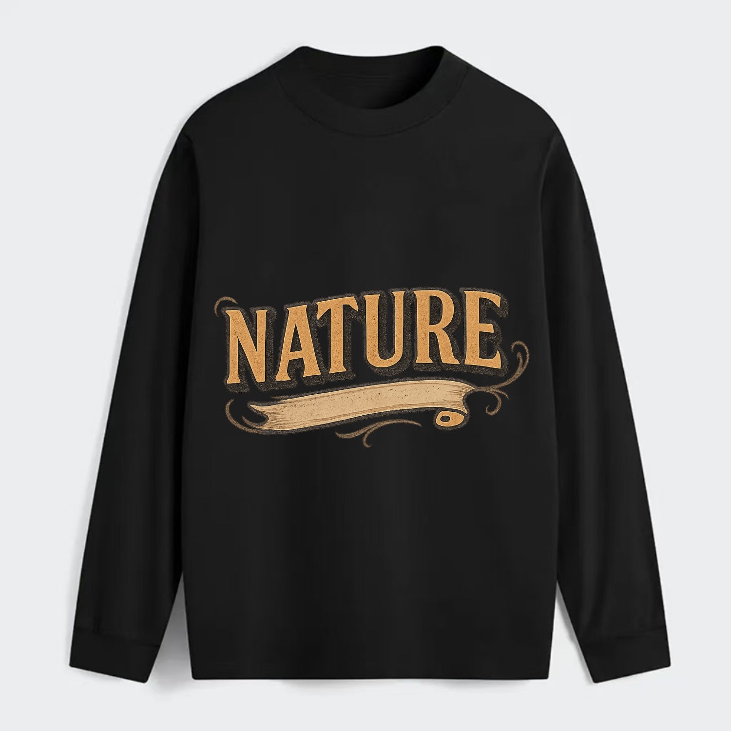 Bold typography design - "NATURE" - natural world, organic - Classic Long Sleeve Shirt - Black