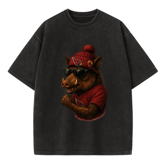 Arizona Javelina wearing Cardinals beanie with desert patch and wayfarer - Vintage T-shirt - Black
