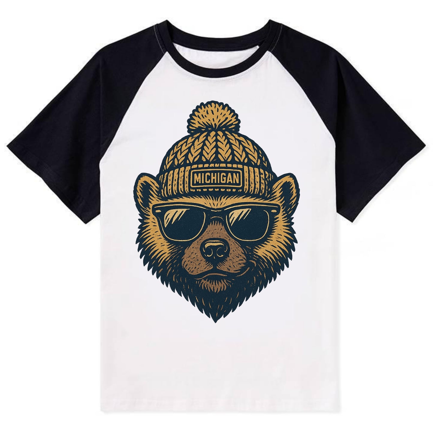 Ann Arbor Wolverine wearing Michigan bea - Contrast Raglan T-shirt - Black