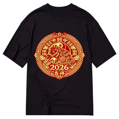 LUCKY HORSE MEDALLION | Circular medallion with horse profile | Intricate Chinese - Classic T-shirt - Black