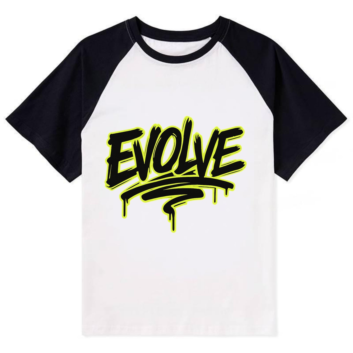 Bold typography design - "EVOLVE" - changing, becoming better - Contrast Raglan T-shirt - Black