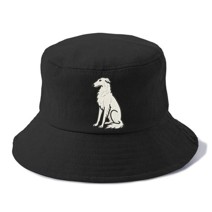 Borzoi - White embroidered sitting pose - Bucket Hat - Black