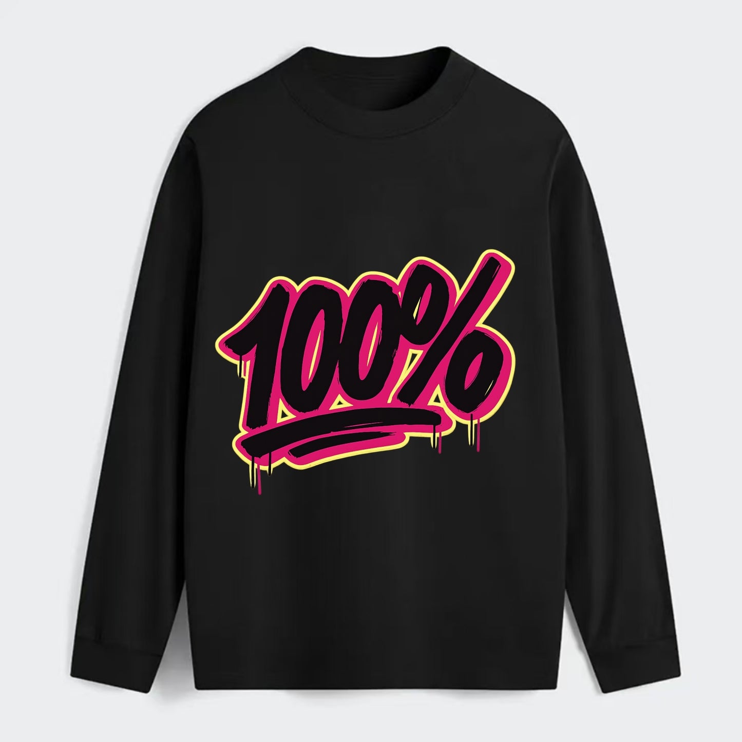 Bold typography design - "100%" - all in, fully committed - Classic Long Sleeve Shirt - Black
