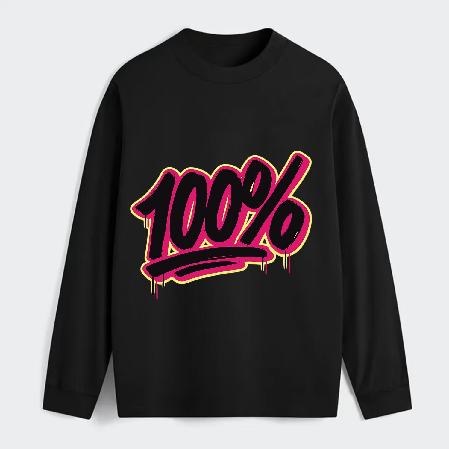 Bold typography design - "100%" - all in, fully committed - Classic Long Sleeve Shirt - Black