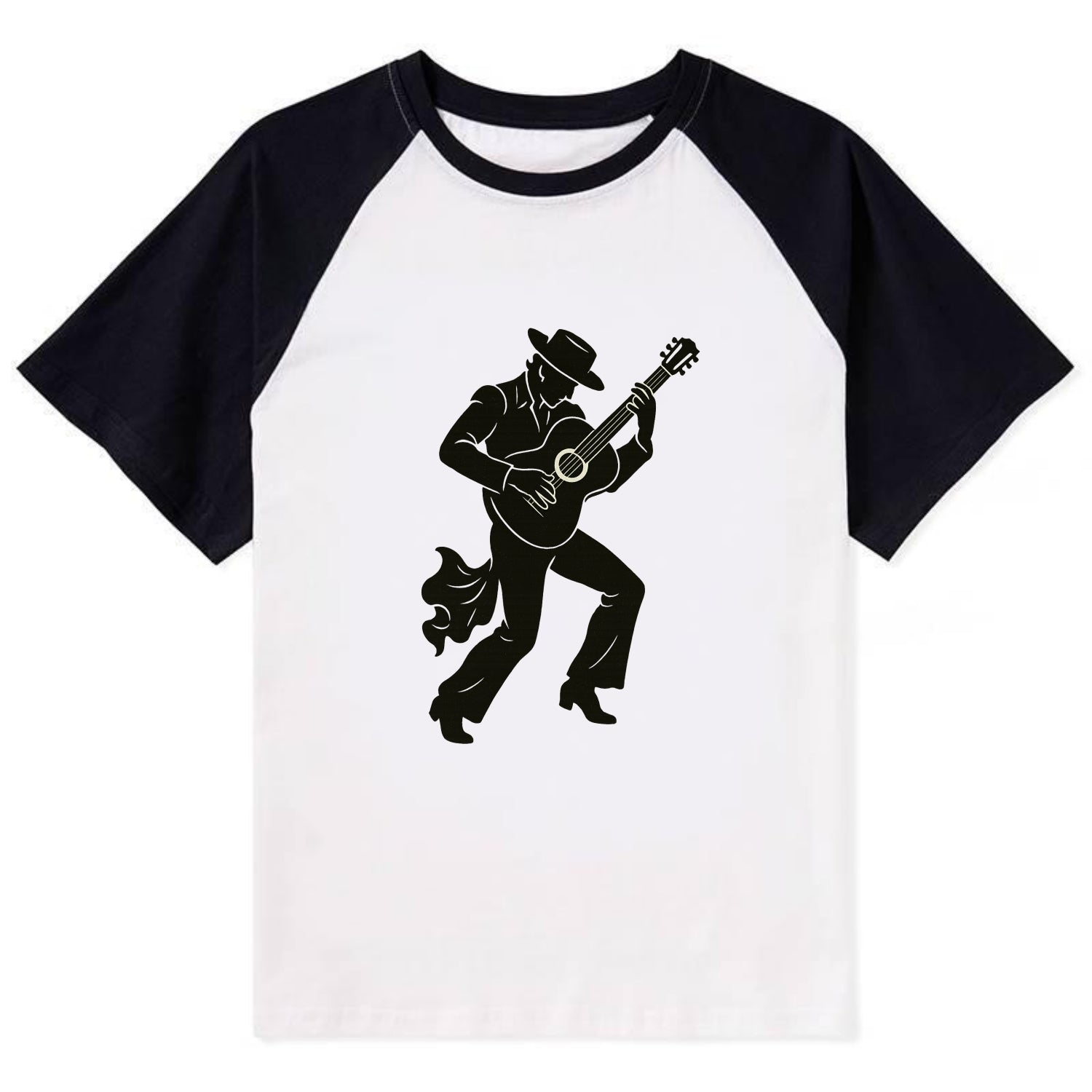 Flamenco guitarist dramatic pose - Contrast Raglan T-shirt - Black