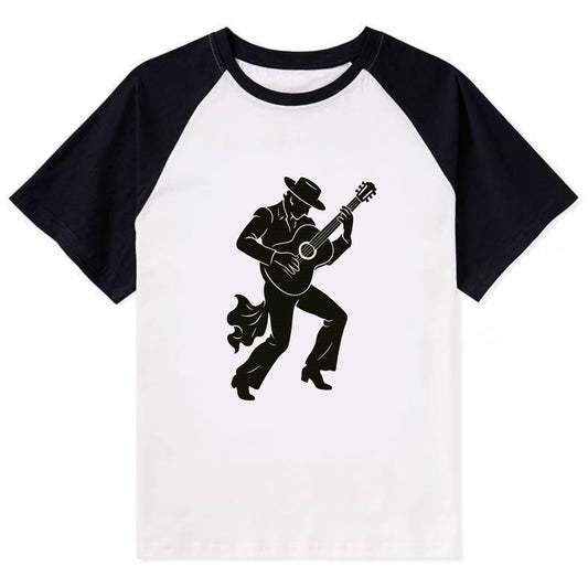 Flamenco guitarist dramatic pose - Contrast Raglan T-shirt - Black