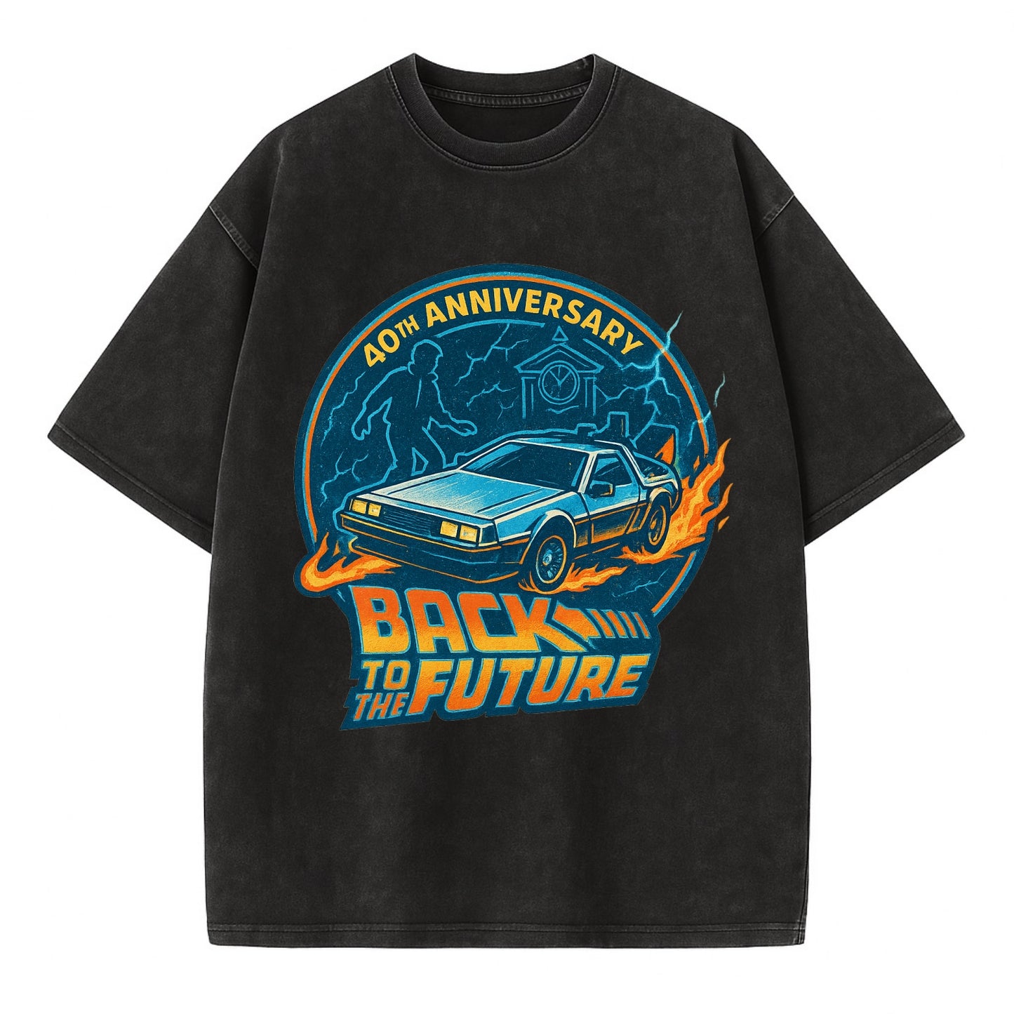Back To The Future 40th Anniversary - Vintage T-shirt - Black