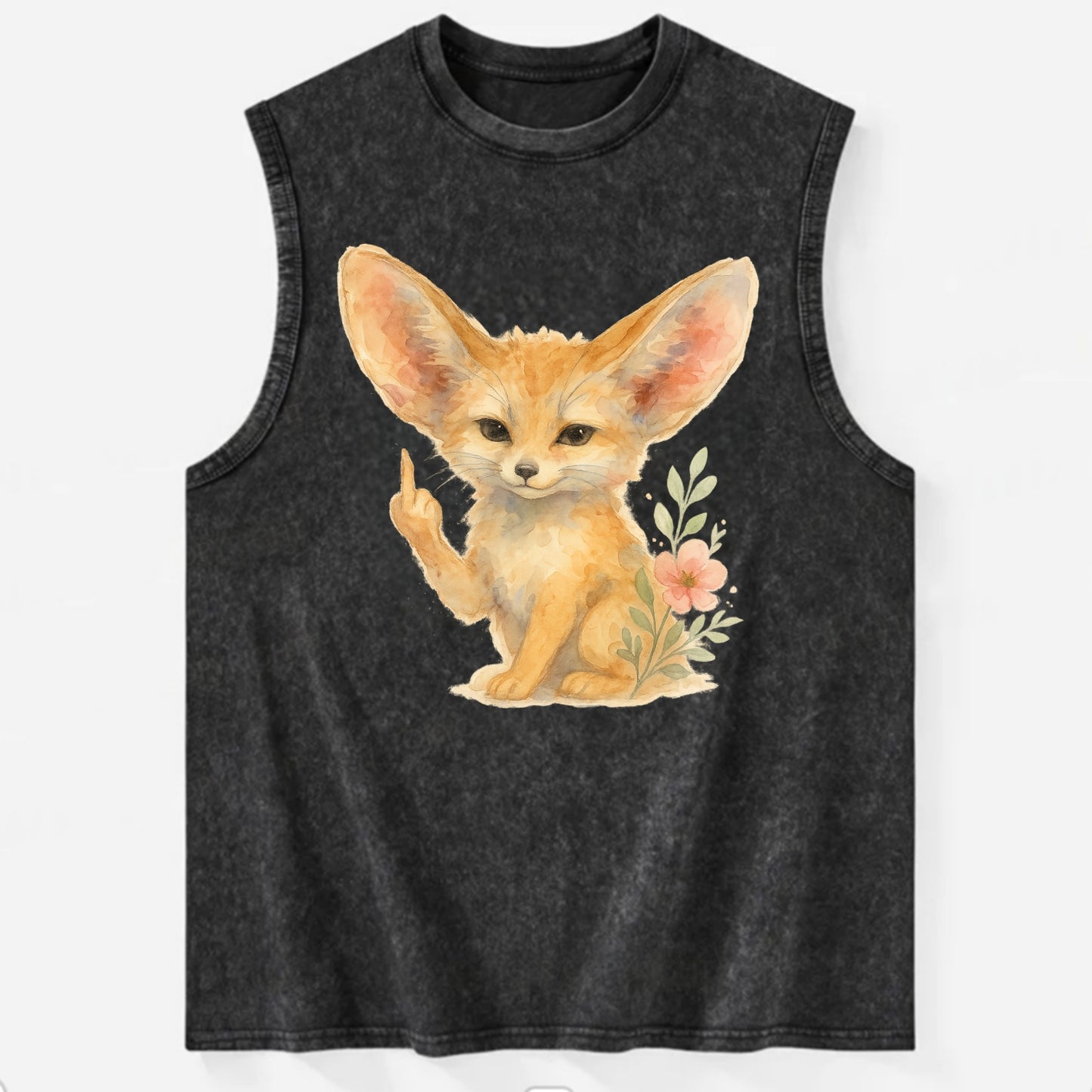tiny fennec fox with oversized ears, one small paw raised in sass - Vintage Washed Tank - Black