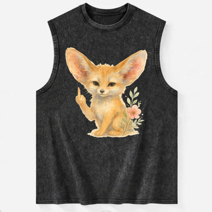 tiny fennec fox with oversized ears, one small paw raised in sass - Vintage Washed Tank - Black