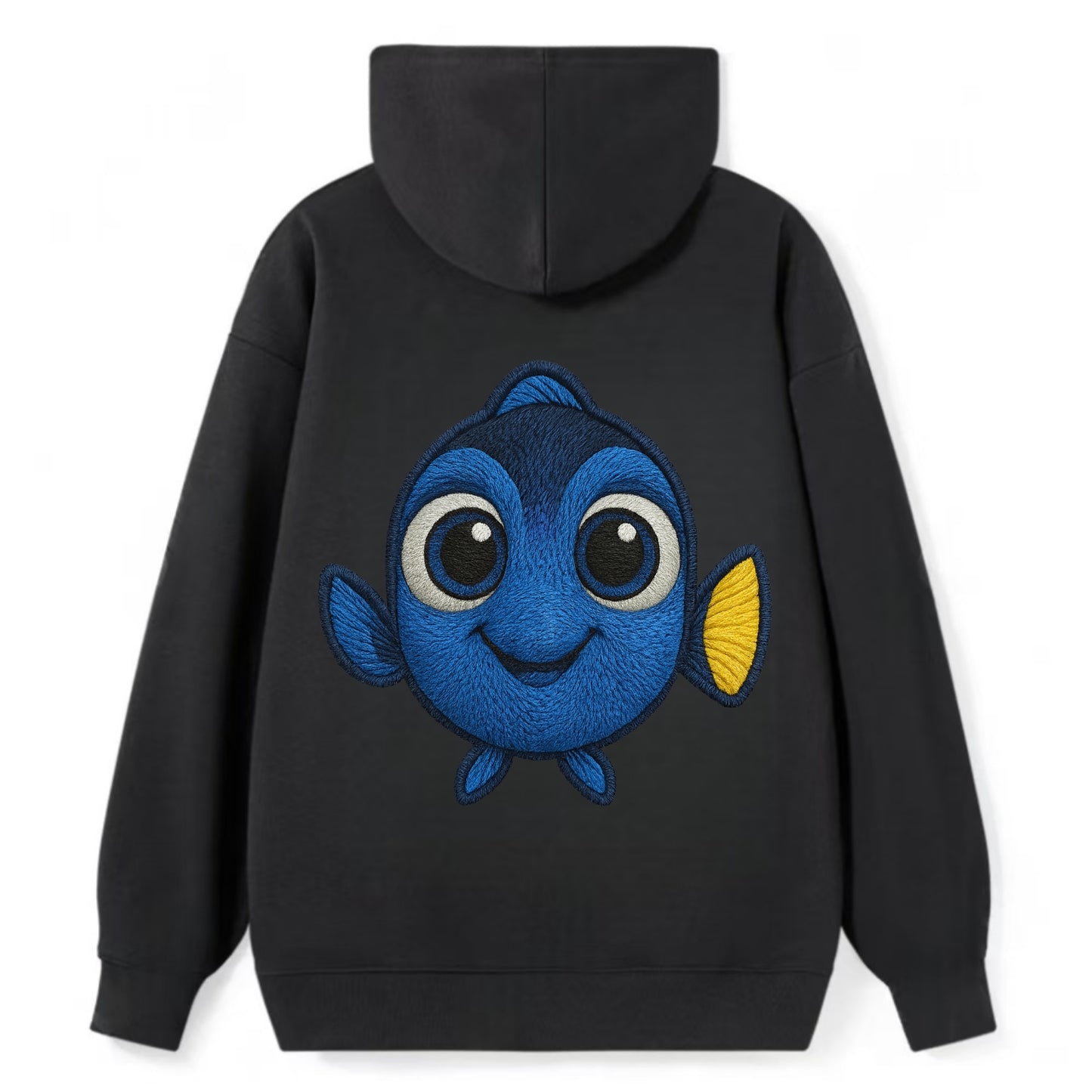 Baby Blue Tang - bright blue with yellow tail, big eyes, front-facing, - Classic Pullover Hoodie - Black