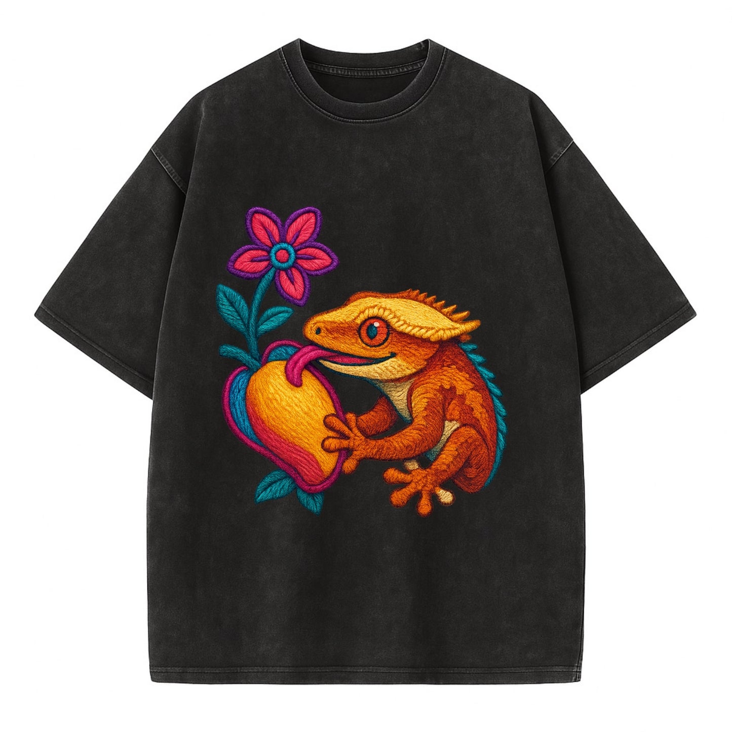 Crested Gecko - Vintage T-shirt - Black