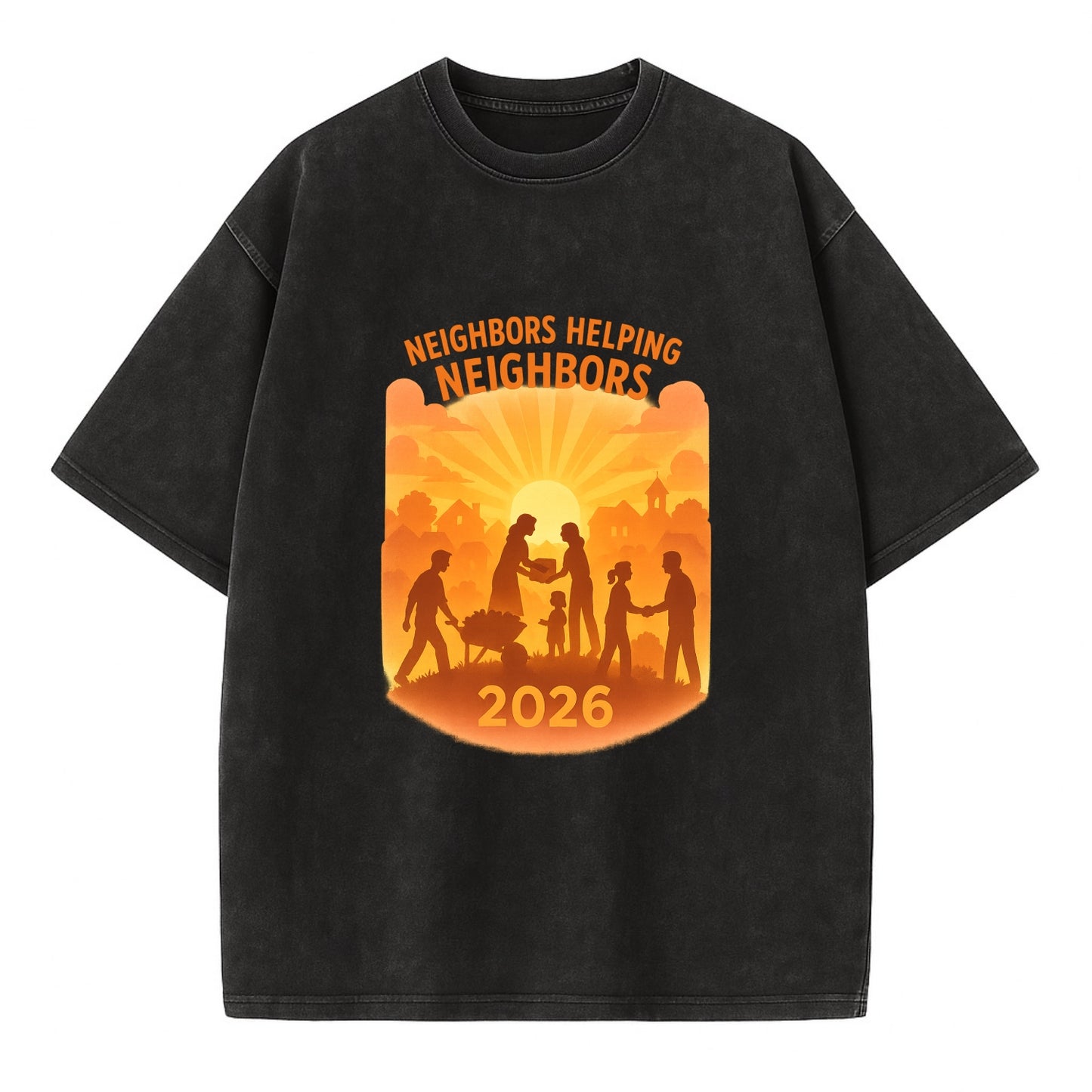 Local communities thriving with shared resources - "Neighbors Helping Neighbors" - Vintage T-shirt - Black