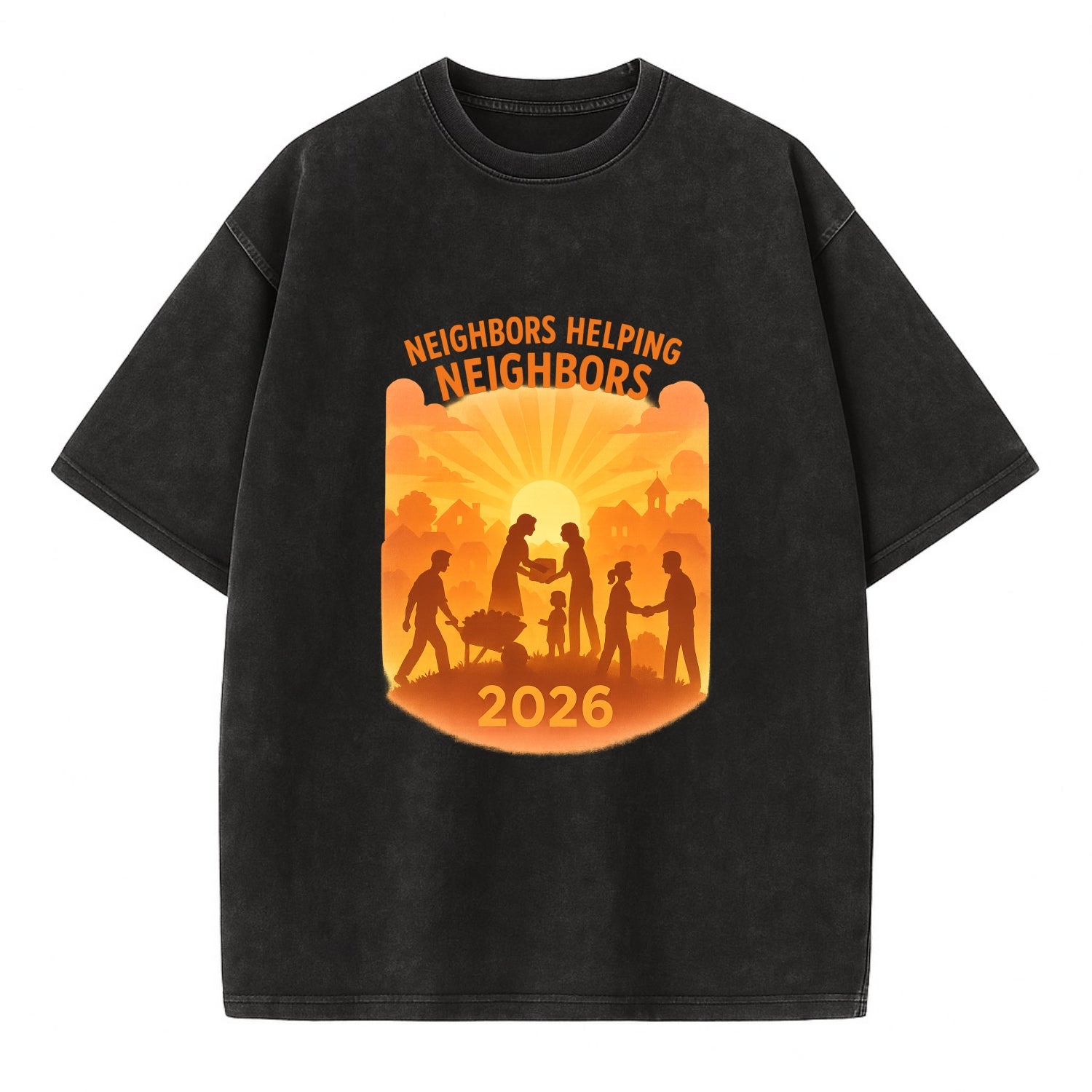 Local communities thriving with shared resources - "Neighbors Helping Neighbors" - Vintage T-shirt - Black