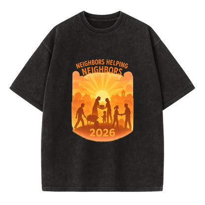 Local communities thriving with shared resources - "Neighbors Helping Neighbors" - Vintage T-shirt - Black