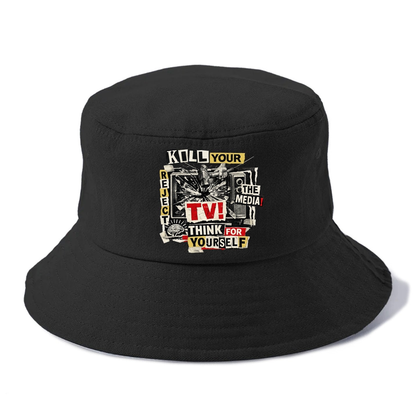KILL YOUR TV | Smashed television | Reject media | Think for yourself | Analog - Bucket Hat - Black