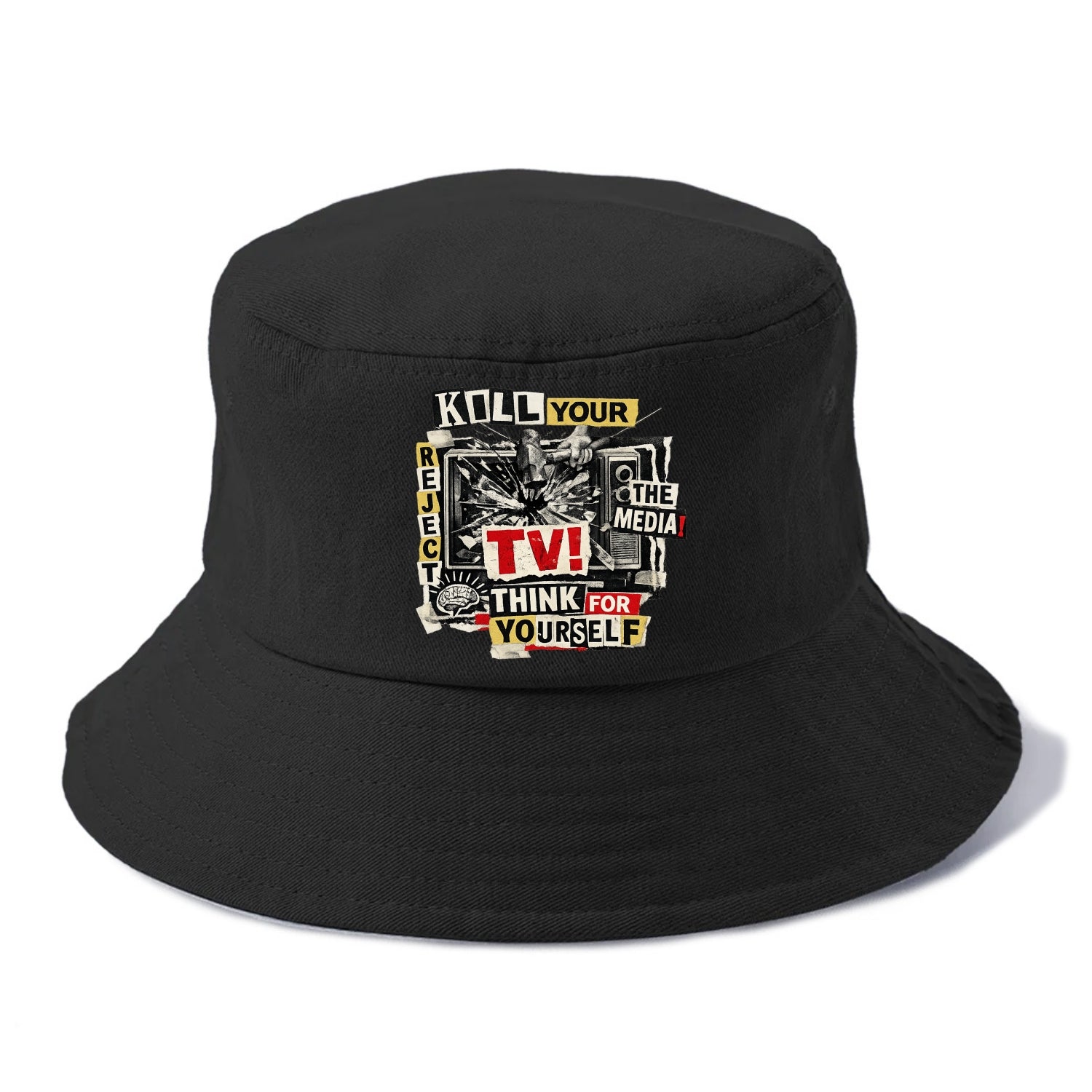 KILL YOUR TV | Smashed television | Reject media | Think for yourself | Analog - Bucket Hat - Black