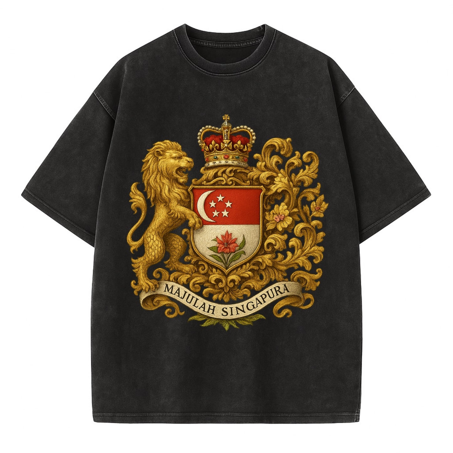 Singapore Merlion Emblem  - Vintage T-shirt - Black