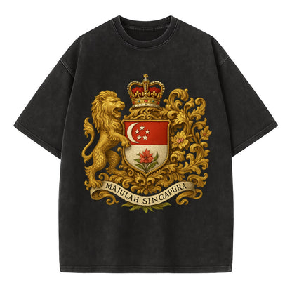 Singapore Merlion Emblem  - Vintage T-shirt - Black