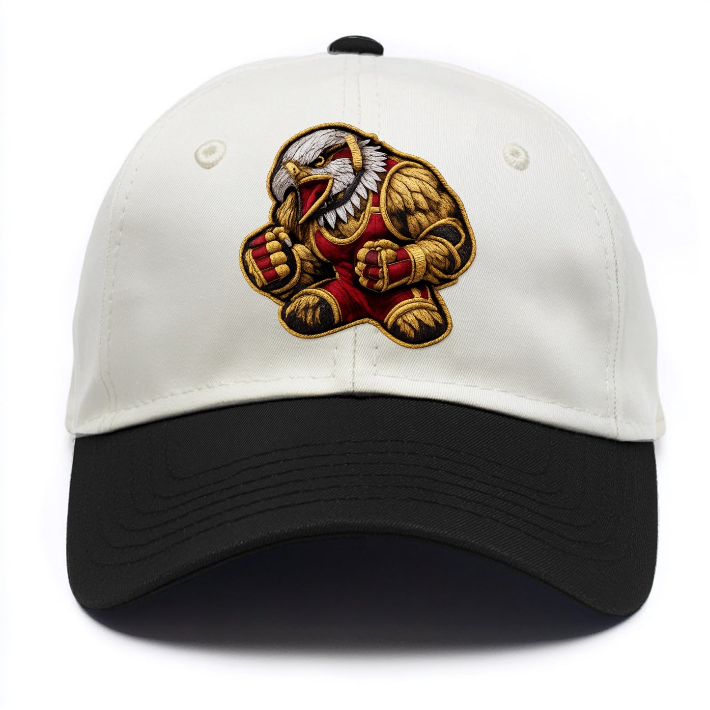 Embroidered patch design - WRESTLING EAGLE - fierce eagle with wrestling singlet in - Two Tone Cap - Black