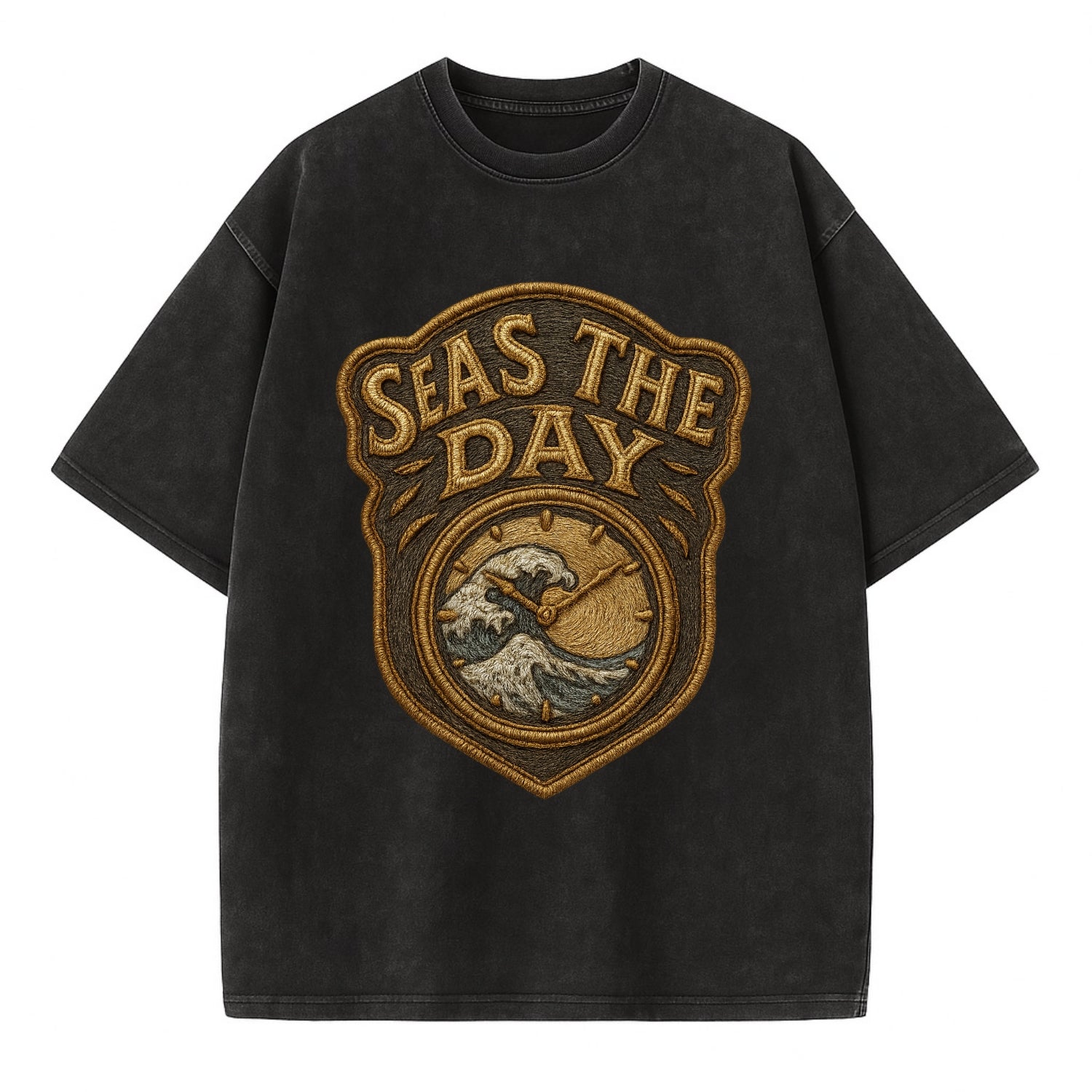 Seas The Day  - Vintage T-shirt - Black