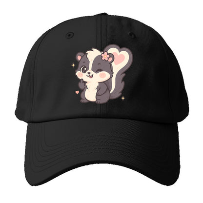 fluffy skunk with heart-shaped tail pattern, one paw up showing sass - Baseball Cap - Black