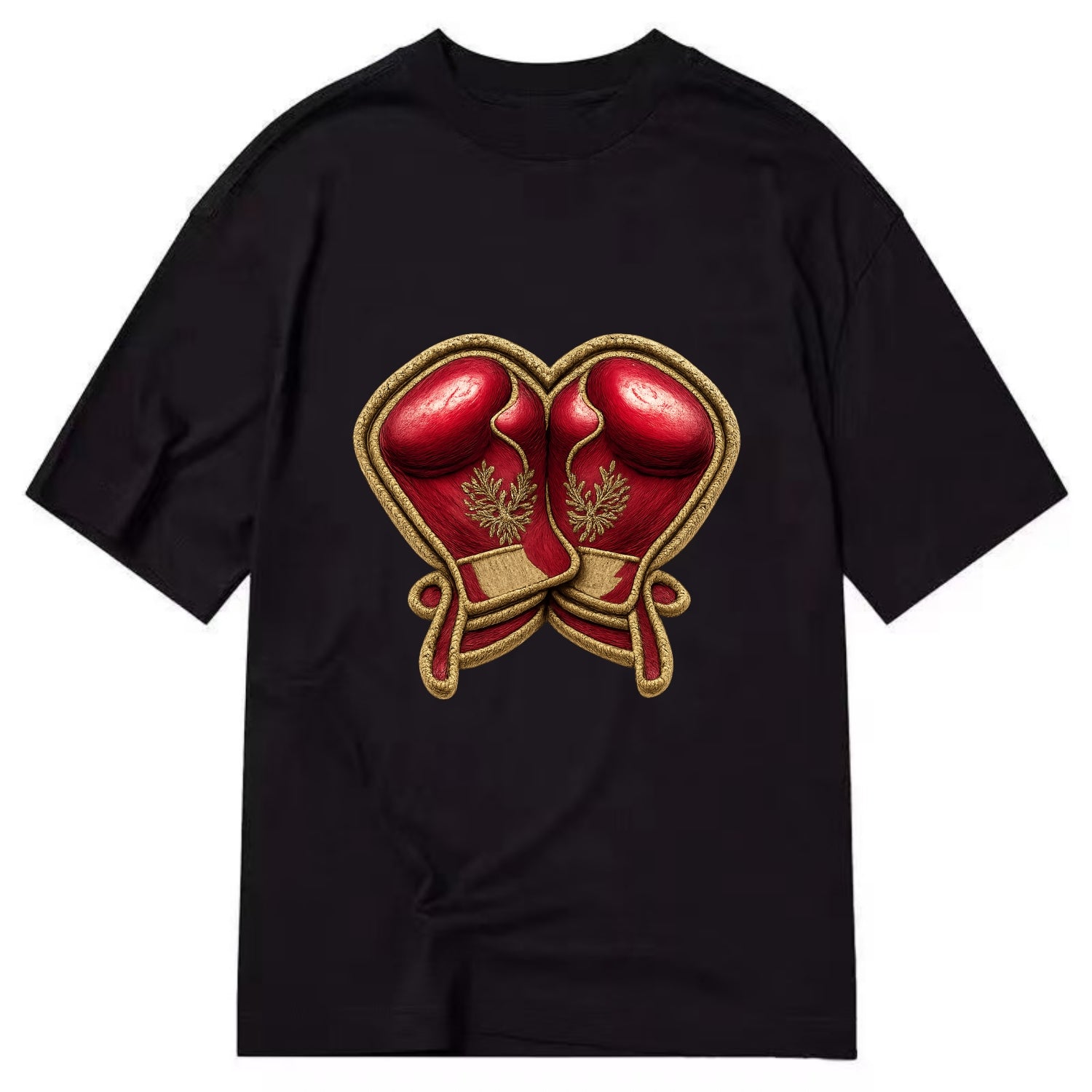 Embroidered patch design - BOXING GLOVES - red boxing gloves crossed in crimson - Classic T-shirt - Black