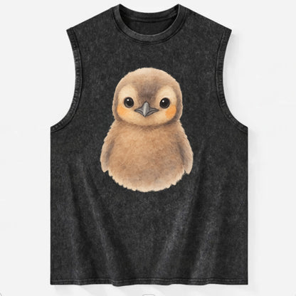 Baby King Penguin - orange cheek patches, fluffy brown, large eyes, - Vintage Washed Tank - Black