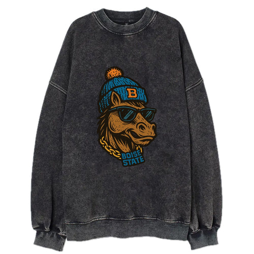 Boise Bronco wearing Boise State beanie with B patch - Vintage Sweatshirt