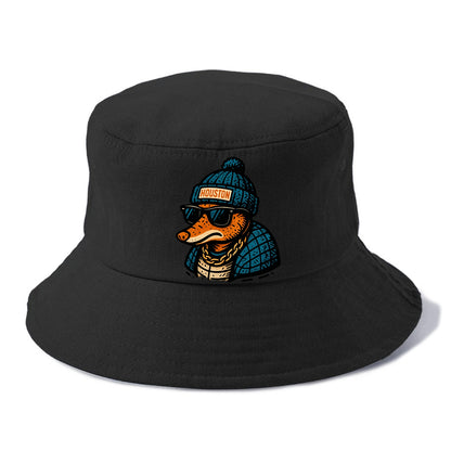 Houston Armadillo wearing Houston beanie with pom pom and wayfarer sunglasses - Bucket Hat - Black