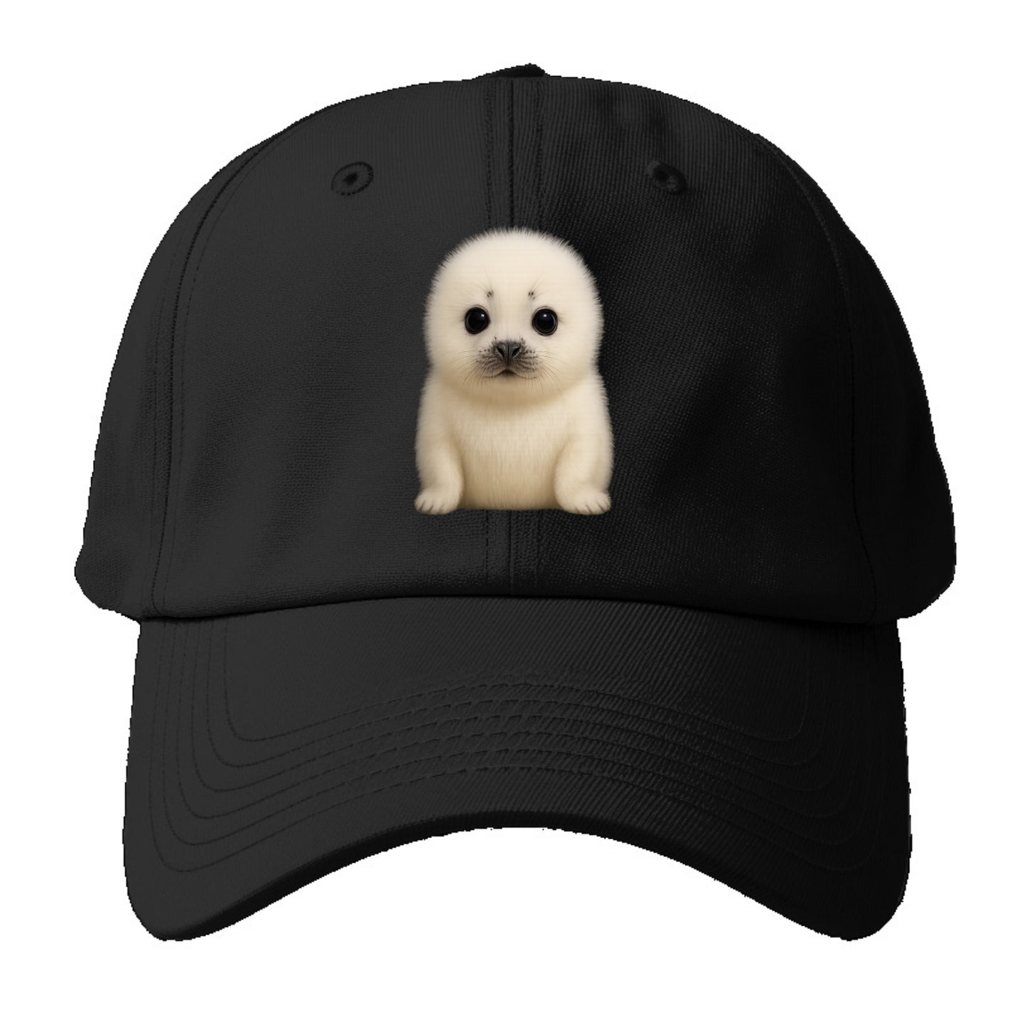 Baby Harp Seal - pure white fluffy fur, enormous dark eyes, - Baseball Cap For Big Heads - Black