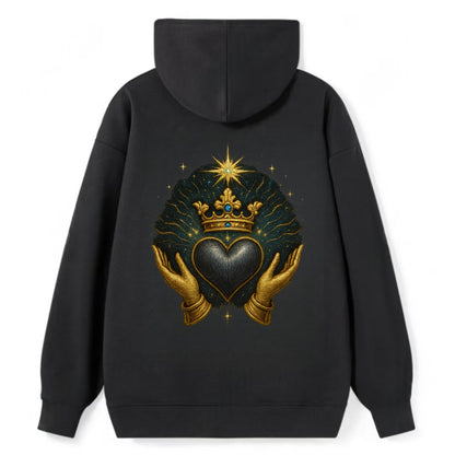 Pearl-studded tiara atop a satin-gunmetal heart supported by elegant - Classic Pullover Hoodie - Black