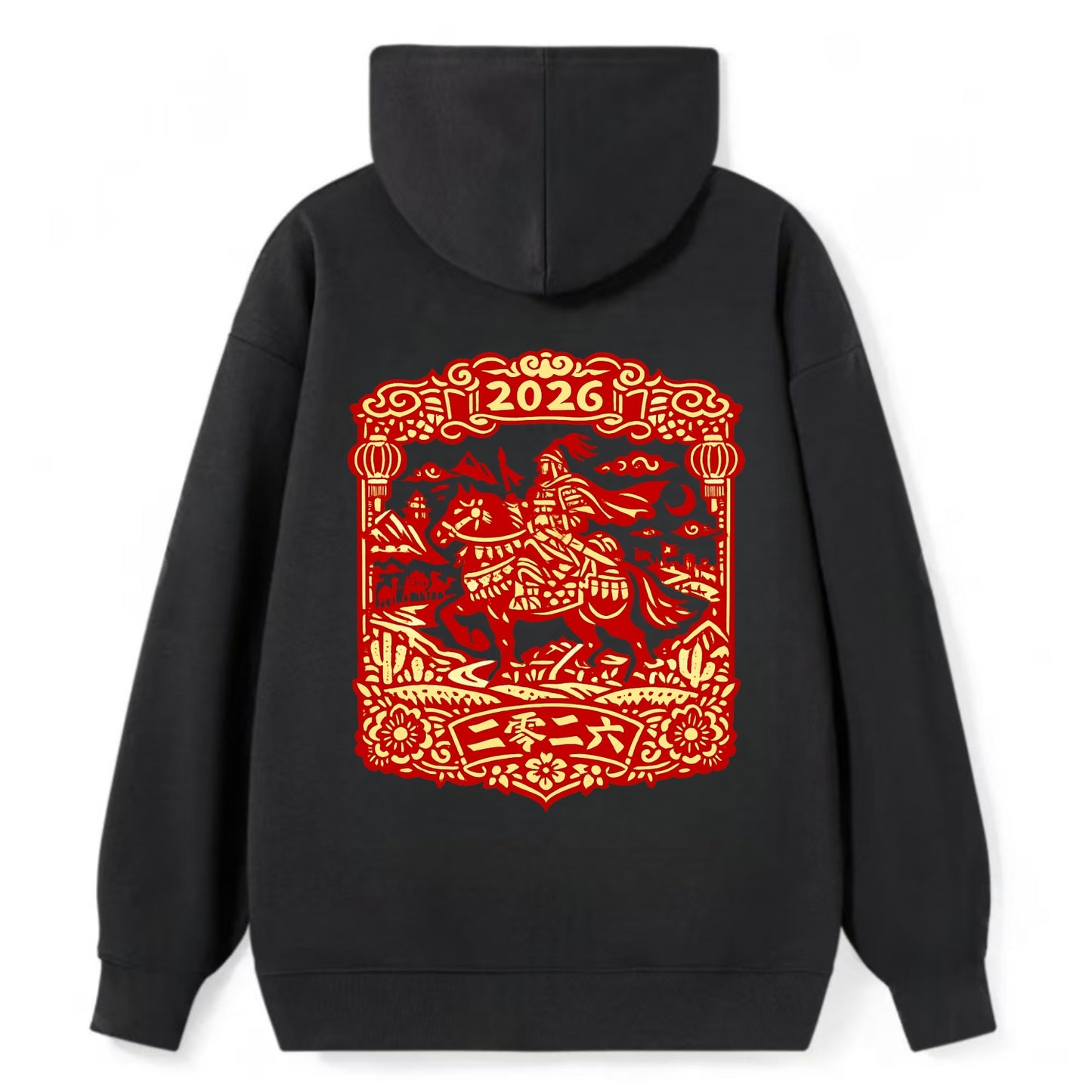 HORSE AND RIDER | Traditional Chinese warrior on horseback | Silk Road - Classic Pullover Hoodie - Black