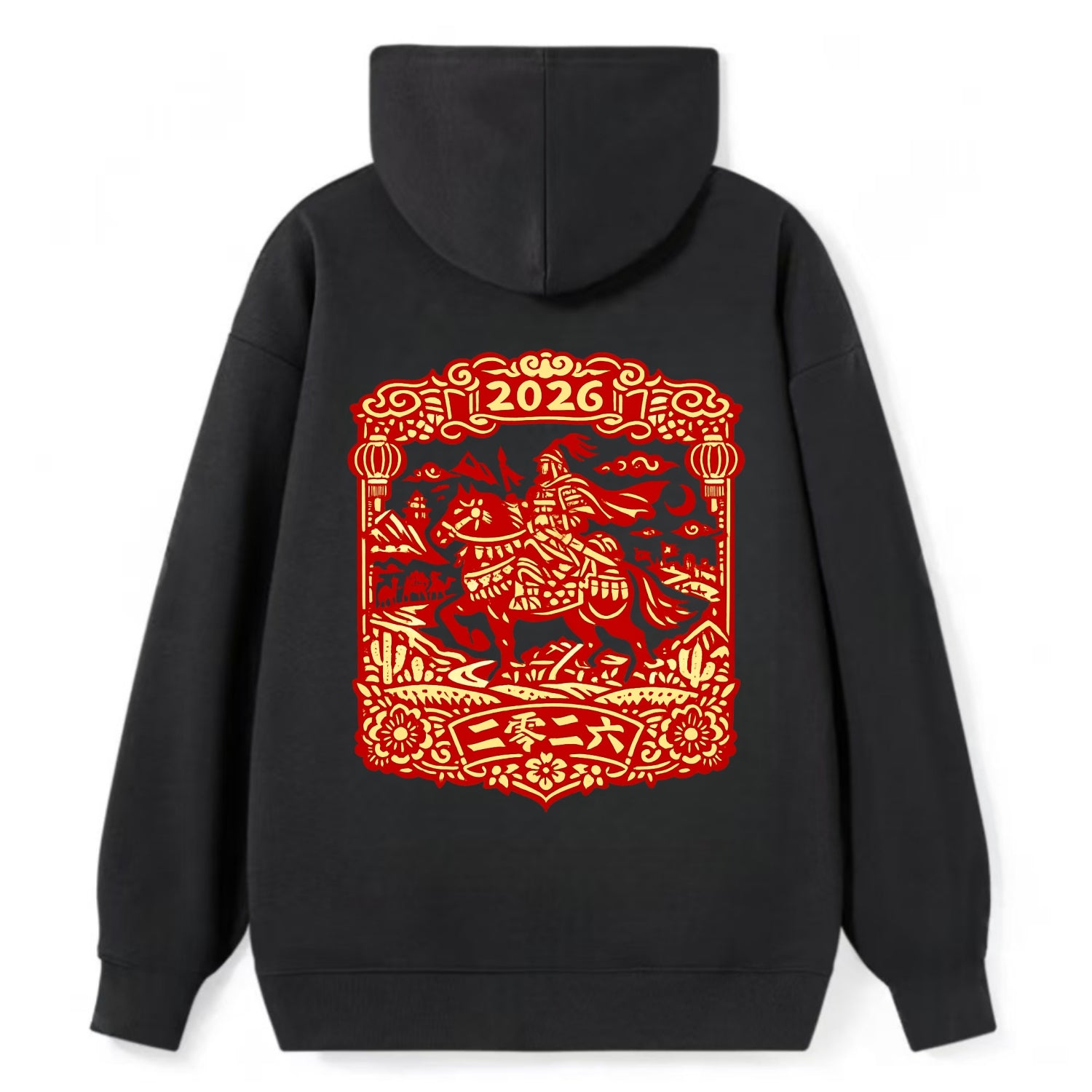 HORSE AND RIDER | Traditional Chinese warrior on horseback | Silk Road - Classic Pullover Hoodie - Black