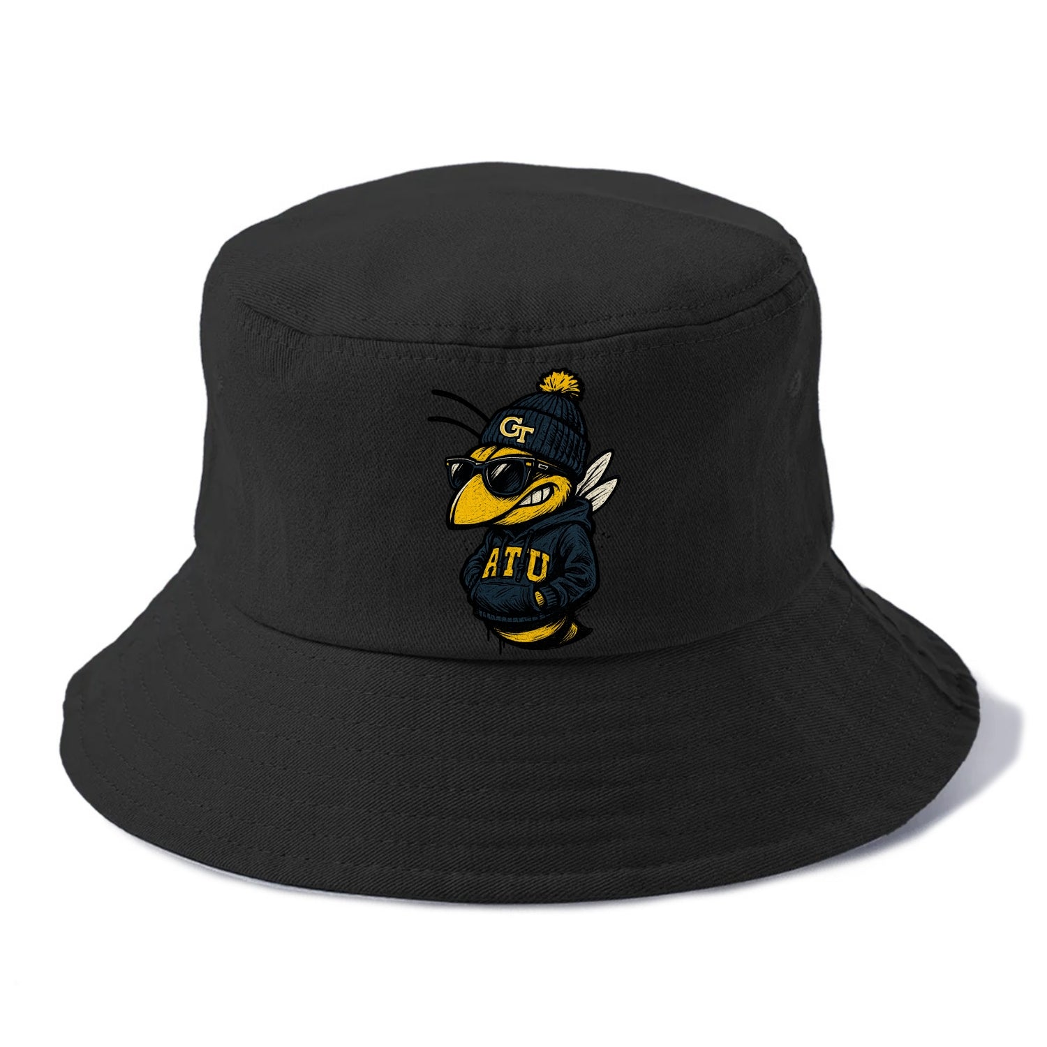Atlanta Yellow Jacket wearing Georgia Tech beanie with GT patch - Bucket Hat - Black