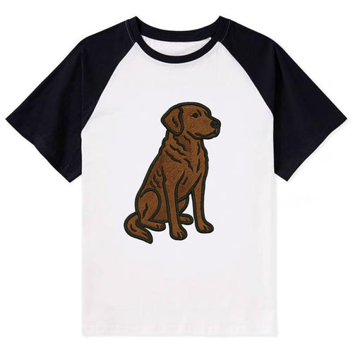Chesapeake Bay Retriever - Brown wavy coat embroidered sitting pose - Contrast Raglan T-shirt
