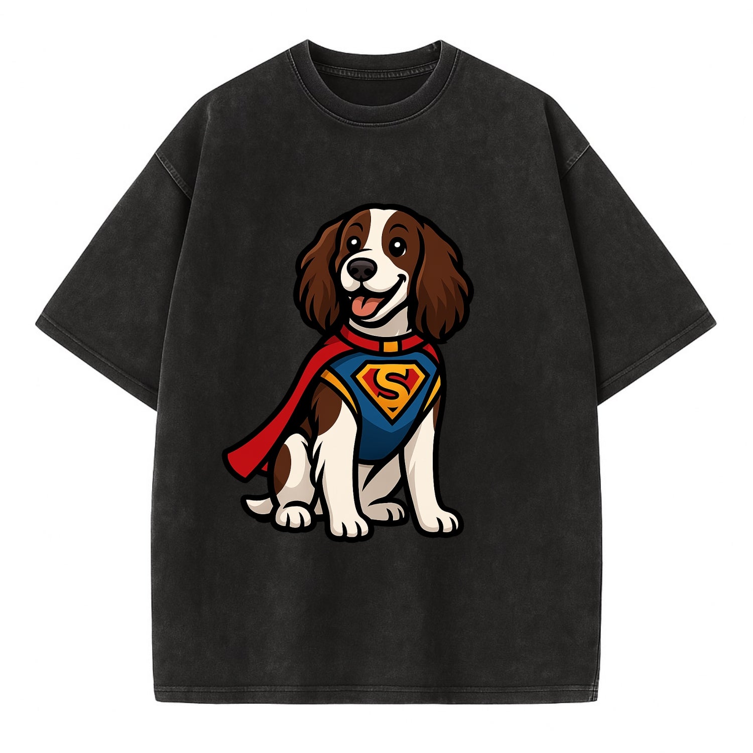 Springer Spaniel Friendly Hero  - Vintage T-shirt - Black