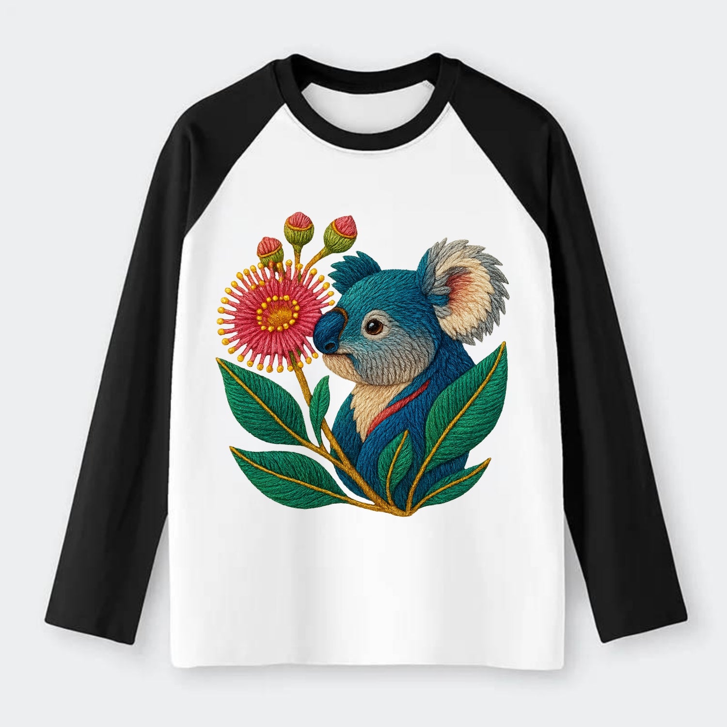 Koala Eucalyptus Bloom - Raglan Long Sleeve T-Shirt - Black