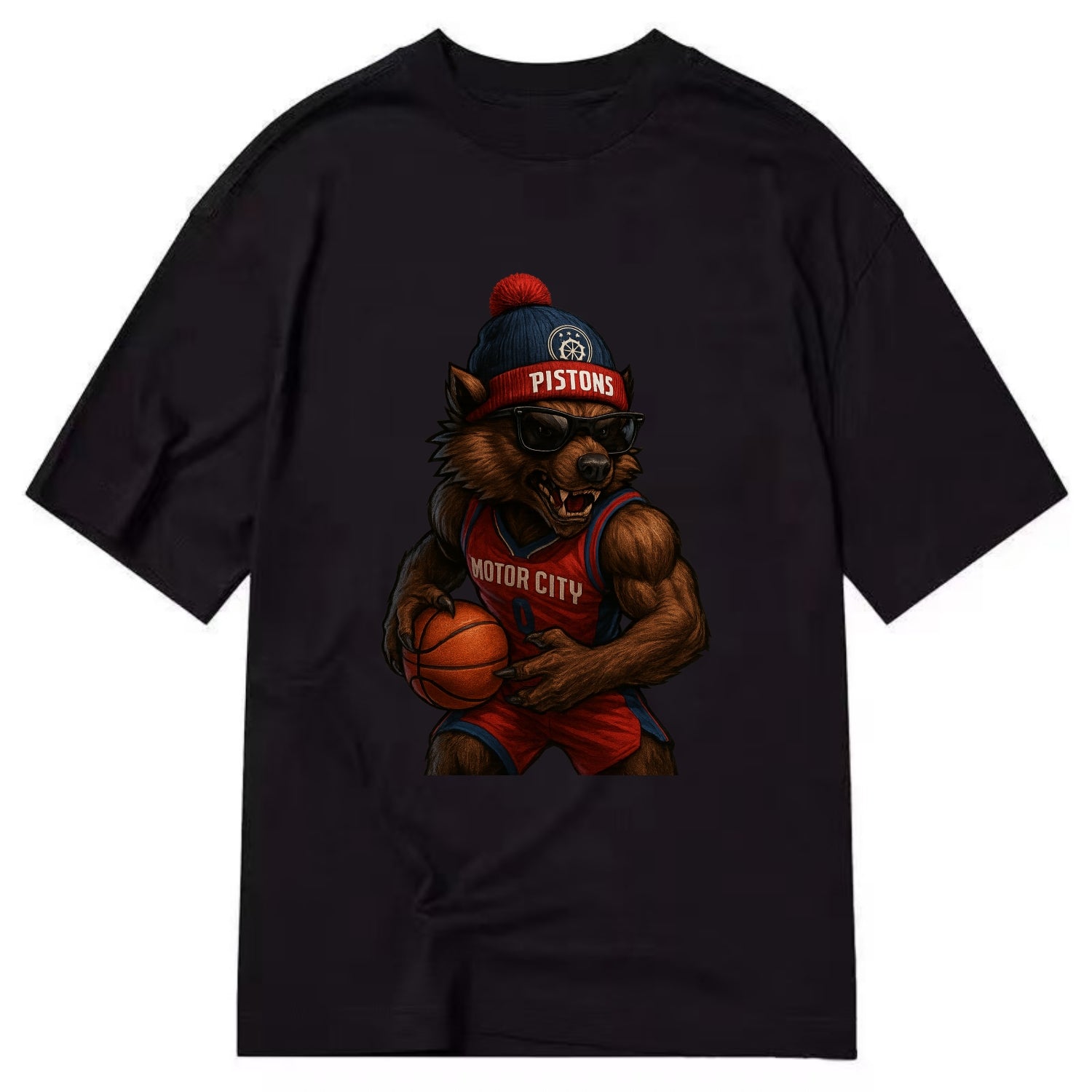Motor City Wolverine wearing Pistons beanie with gear patch and wayfarer - Classic T-shirt - Black