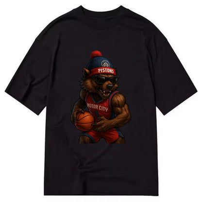 Motor City Wolverine wearing Pistons beanie with gear patch and wayfarer - Classic T-shirt - Black
