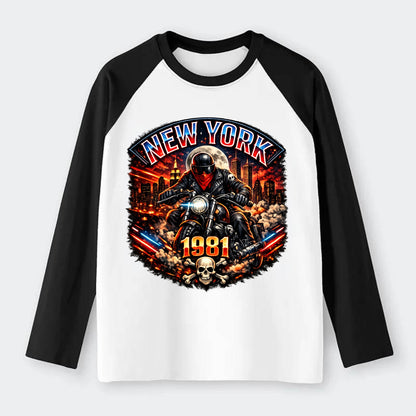 New York 1981 Biker - Raglan Long Sleeve T-Shirt - Black