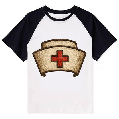 Nurse Cap  - Contrast Raglan T-shirt - Black