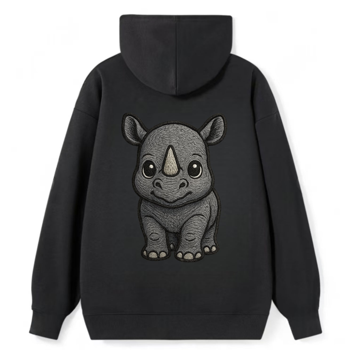 Baby Rhino - gray armor skin, tiny horn nub, round eyes, front-facing, - Classic Pullover Hoodie - Black