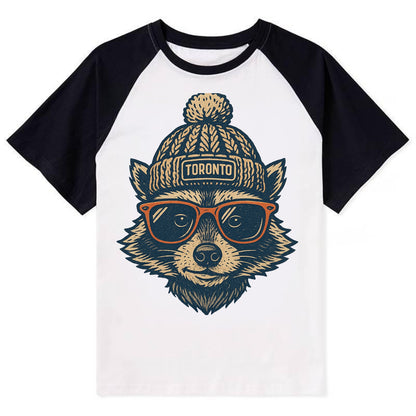 Toronto Raccoon wearing Toronto beanie w - Contrast Raglan T-shirt - Black