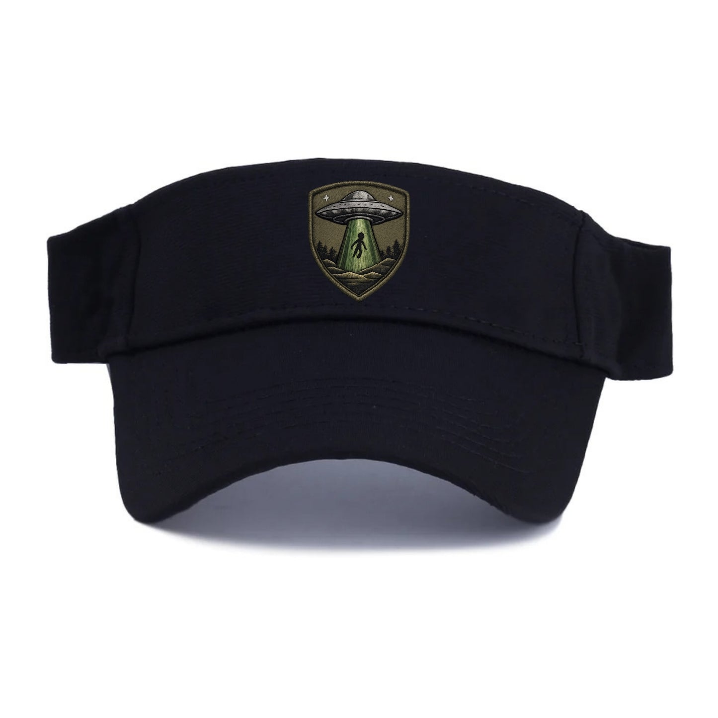 UFO ALIEN - flying saucer with beam in silver and green , extraterrestrial - Visor - Black