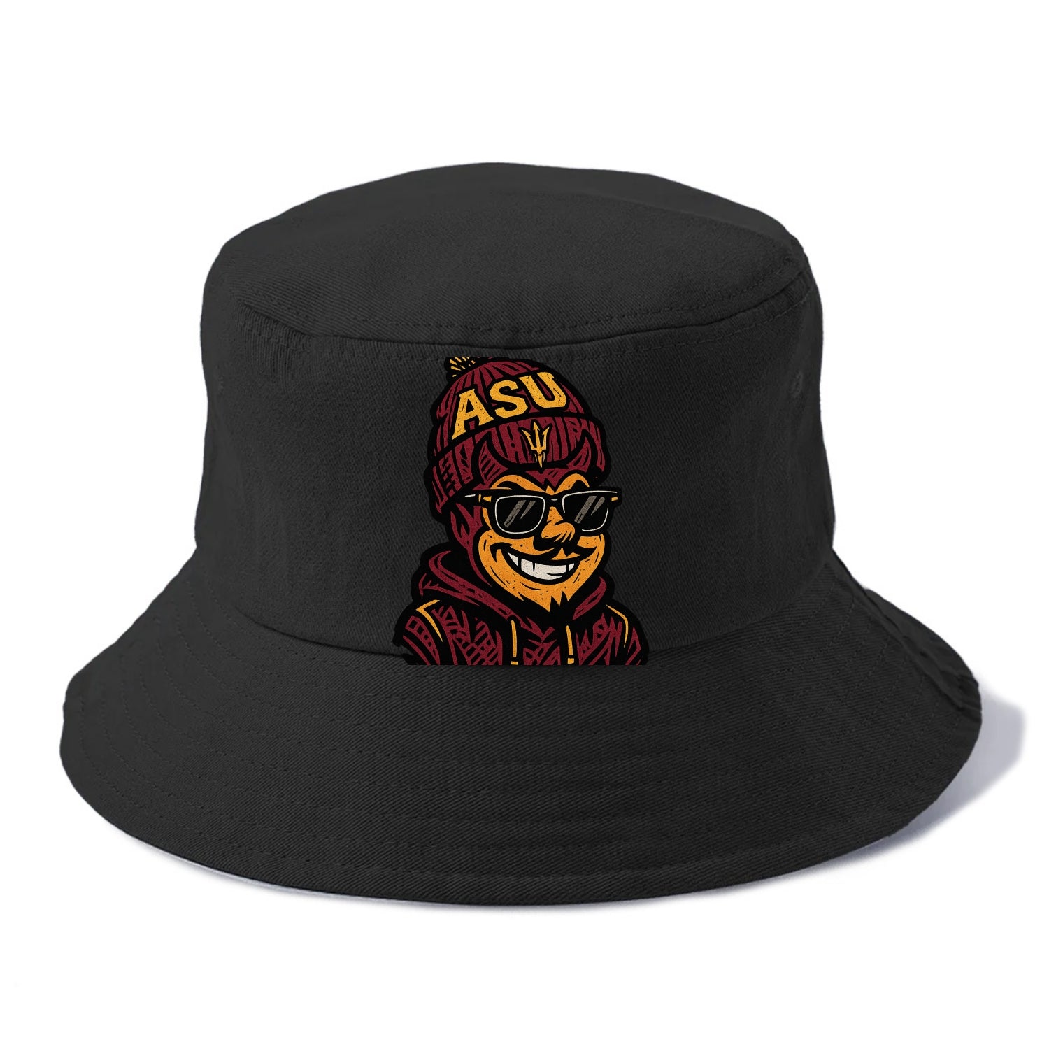 Tempe Sparky wearing Arizona State beanie with fork patch - Bucket Hat - Black