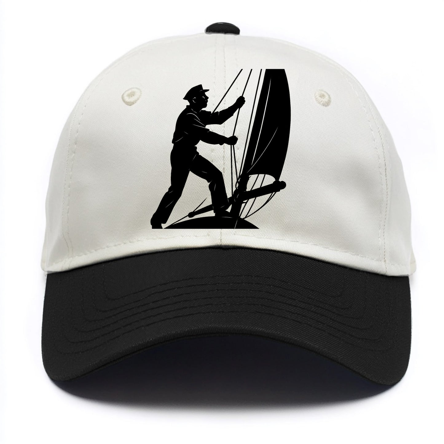 Sailor adjusting the boom on a sailboat - Two Tone Cap - Black