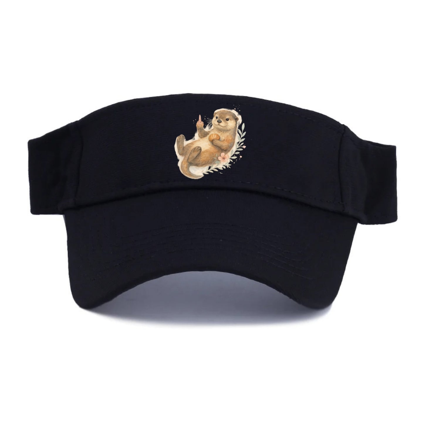 adorable otter floating on back, middle finger up while holding a shellfish - Visor - Black